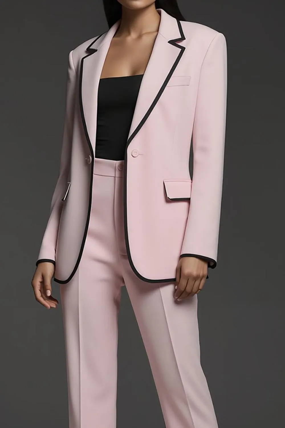 Pink 2 Piece Notched Lapel One Button Women Suits sold by Zapaka product image thumbnail 3