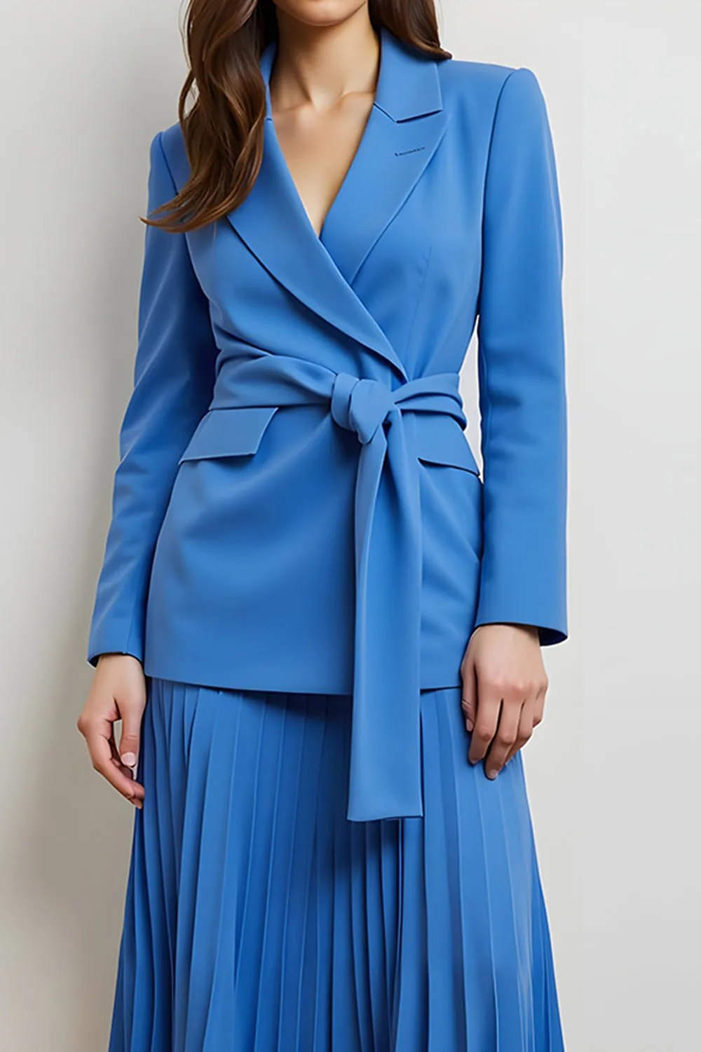 Blue Peak Lapel Pleated A Line Women Suits with Belt sold by Zapaka product image thumbnail 3