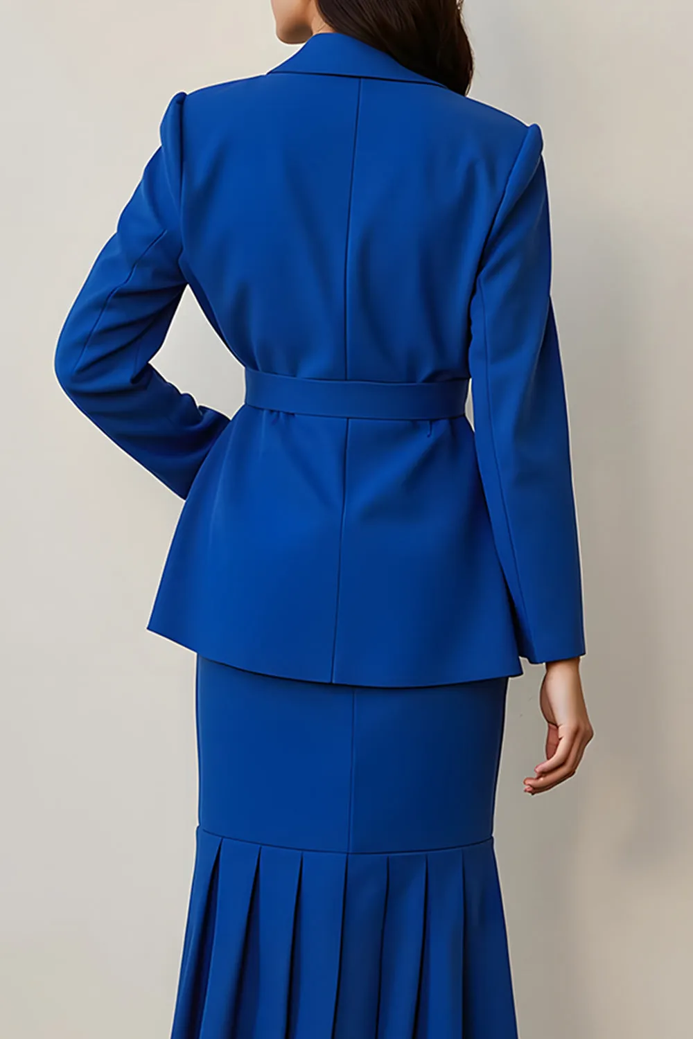 Royal Blue Ruffled Notched Lapel 2 Piece Women Suits with Belt sold by Zapaka product image thumbnail 4