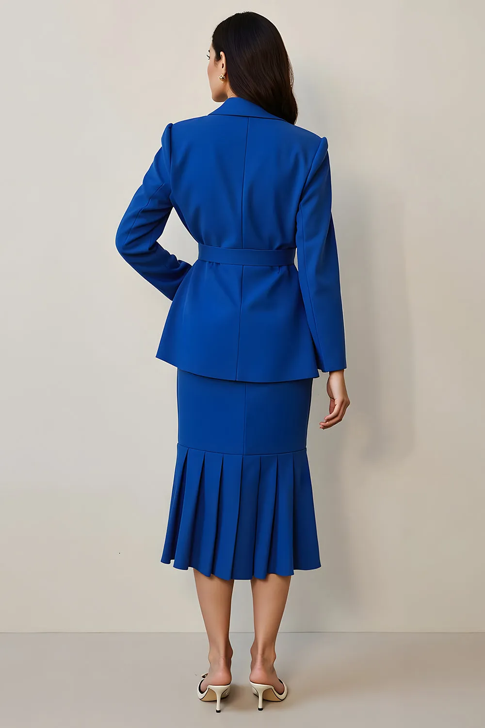 Royal Blue Ruffled Notched Lapel 2 Piece Women Suits with Belt sold by Zapaka product image thumbnail 2