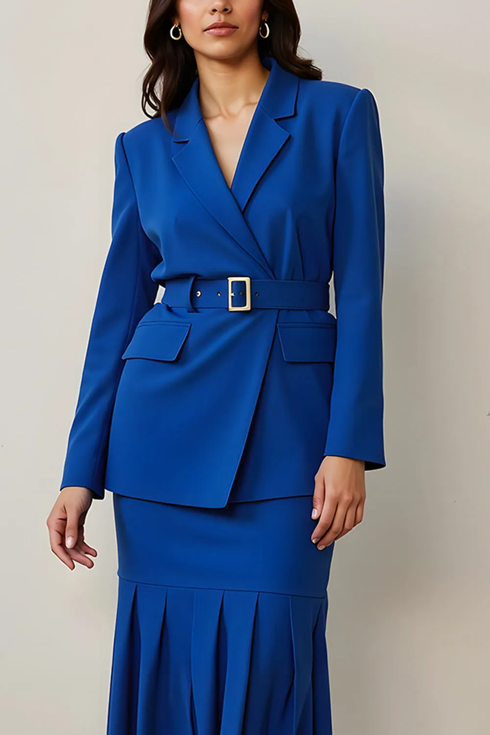 Royal Blue Ruffled Notched Lapel 2 Piece Women Suits with Belt sold by Zapaka product image thumbnail 3