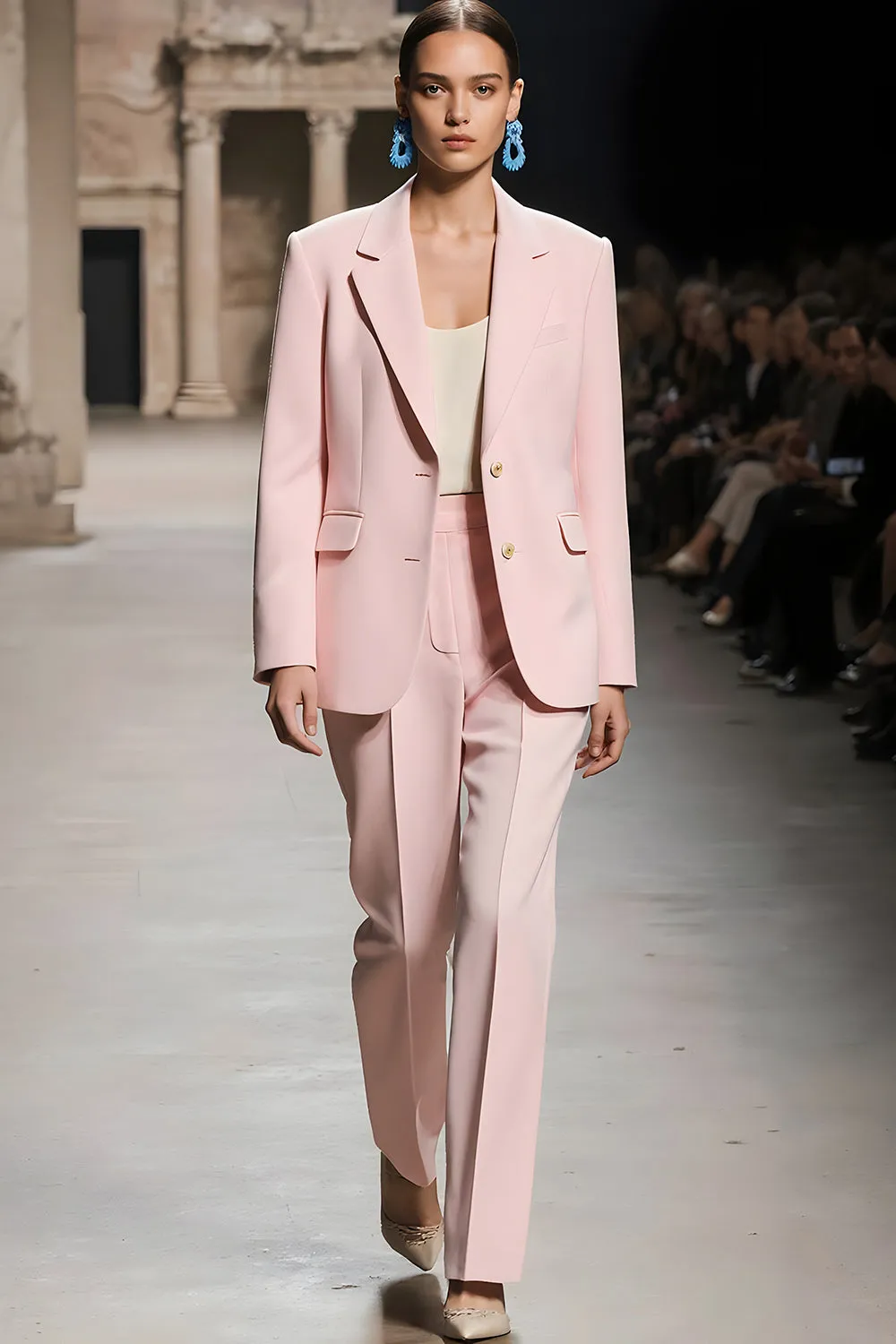 Pink Notched Lapel 2 piece Women Suits with Sleeve sold by Zapaka