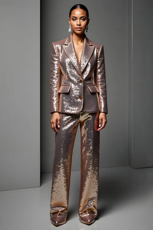 Rose Golden Peak Lapel 2 Piece Women Suits with Sleeve sold by Zapaka
