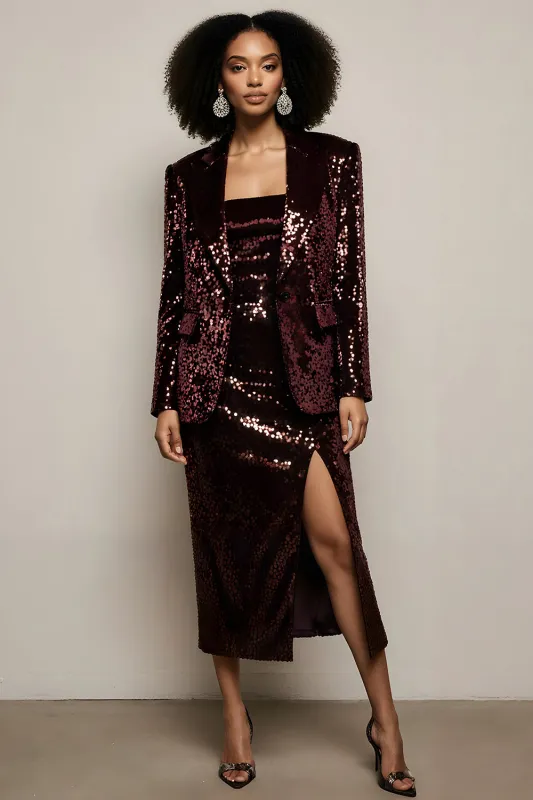 Sparkly Burgundy Sequins Women Suits with Sleeve sold by Zapaka