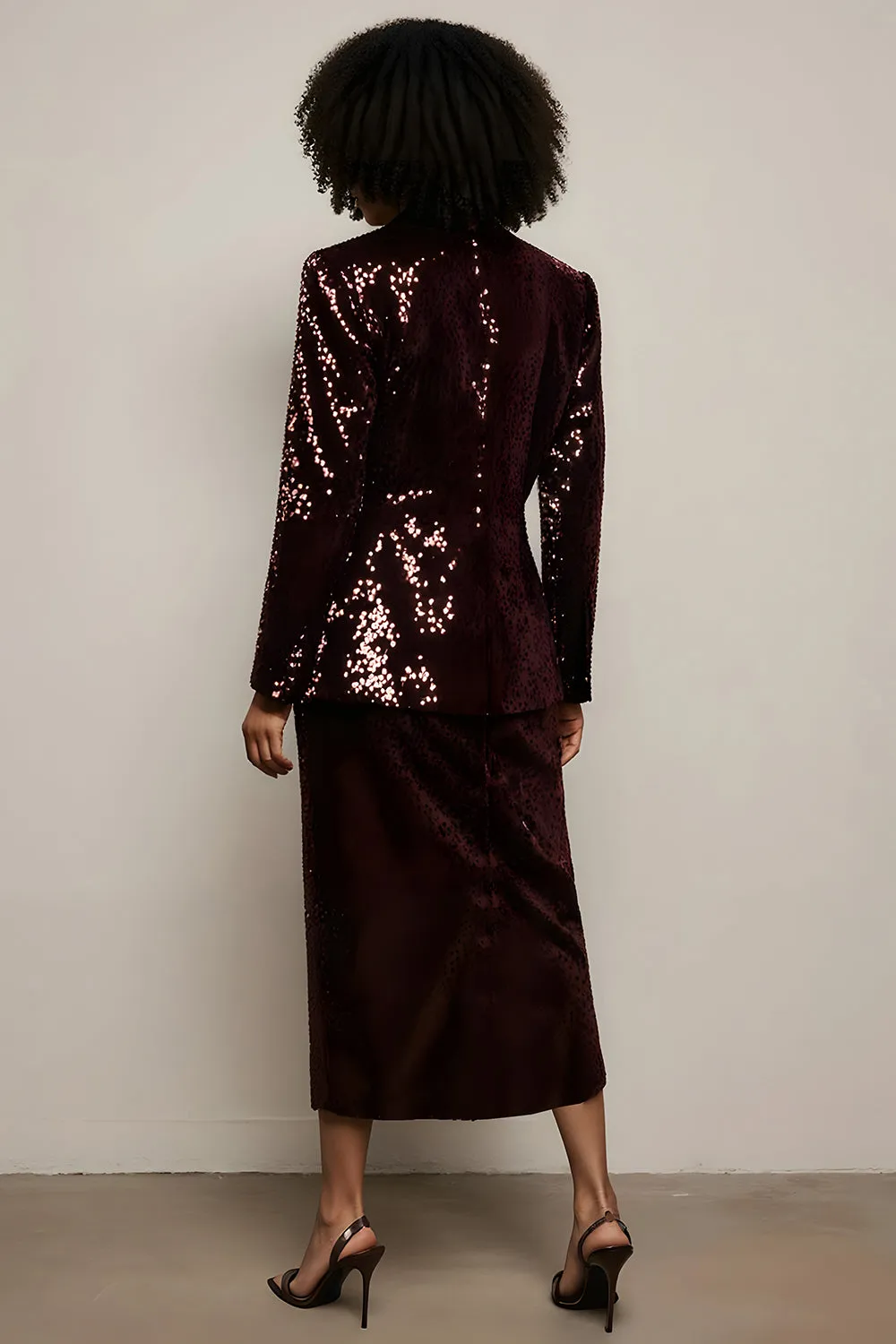 Sparkly Burgundy Sequins Women Suits with Sleeve sold by Zapaka product image thumbnail 2