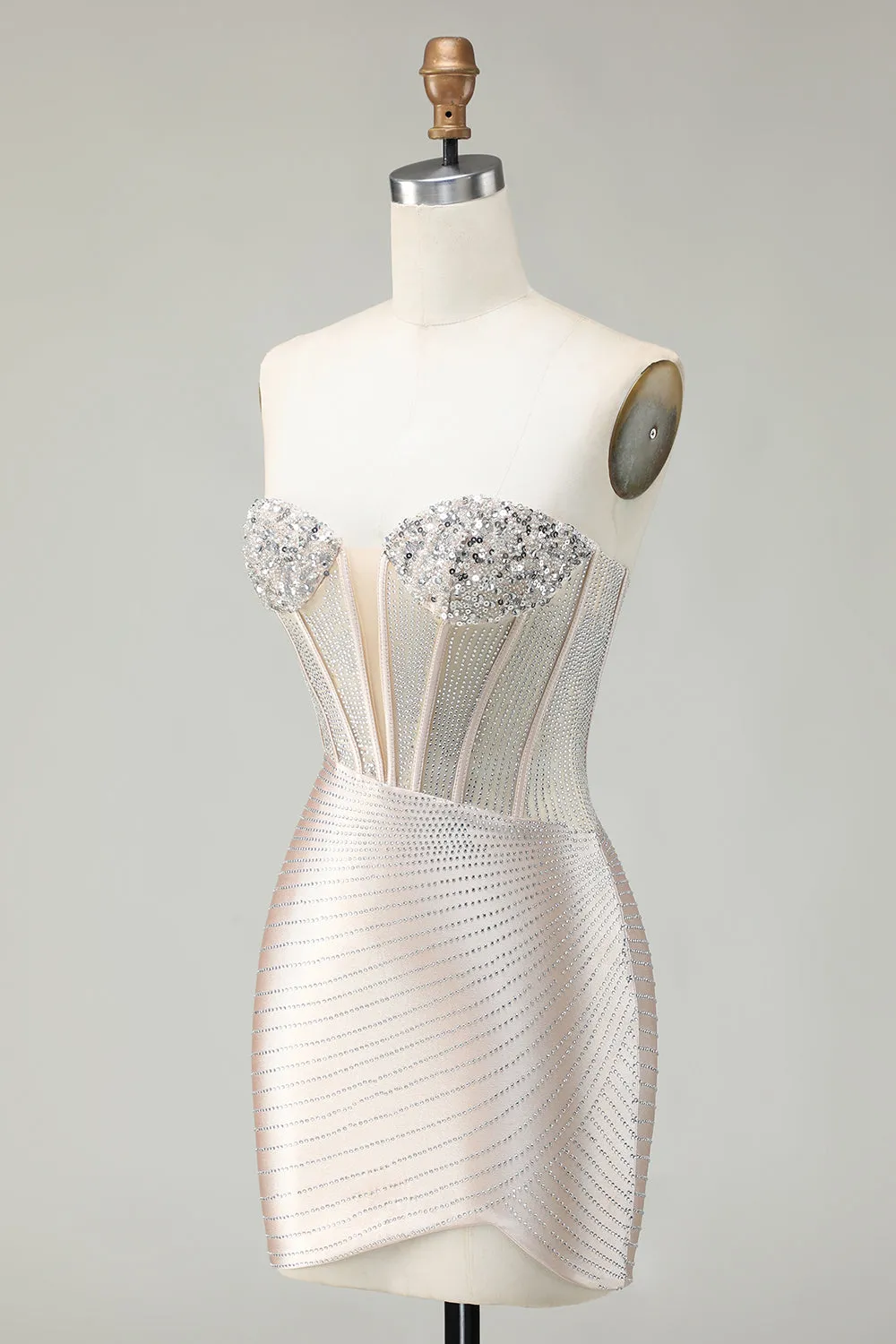 Sparkly Golden Strapless Sequins Bodycon Corset Homecoming Dress With Beading sold by Zapaka product image thumbnail 3