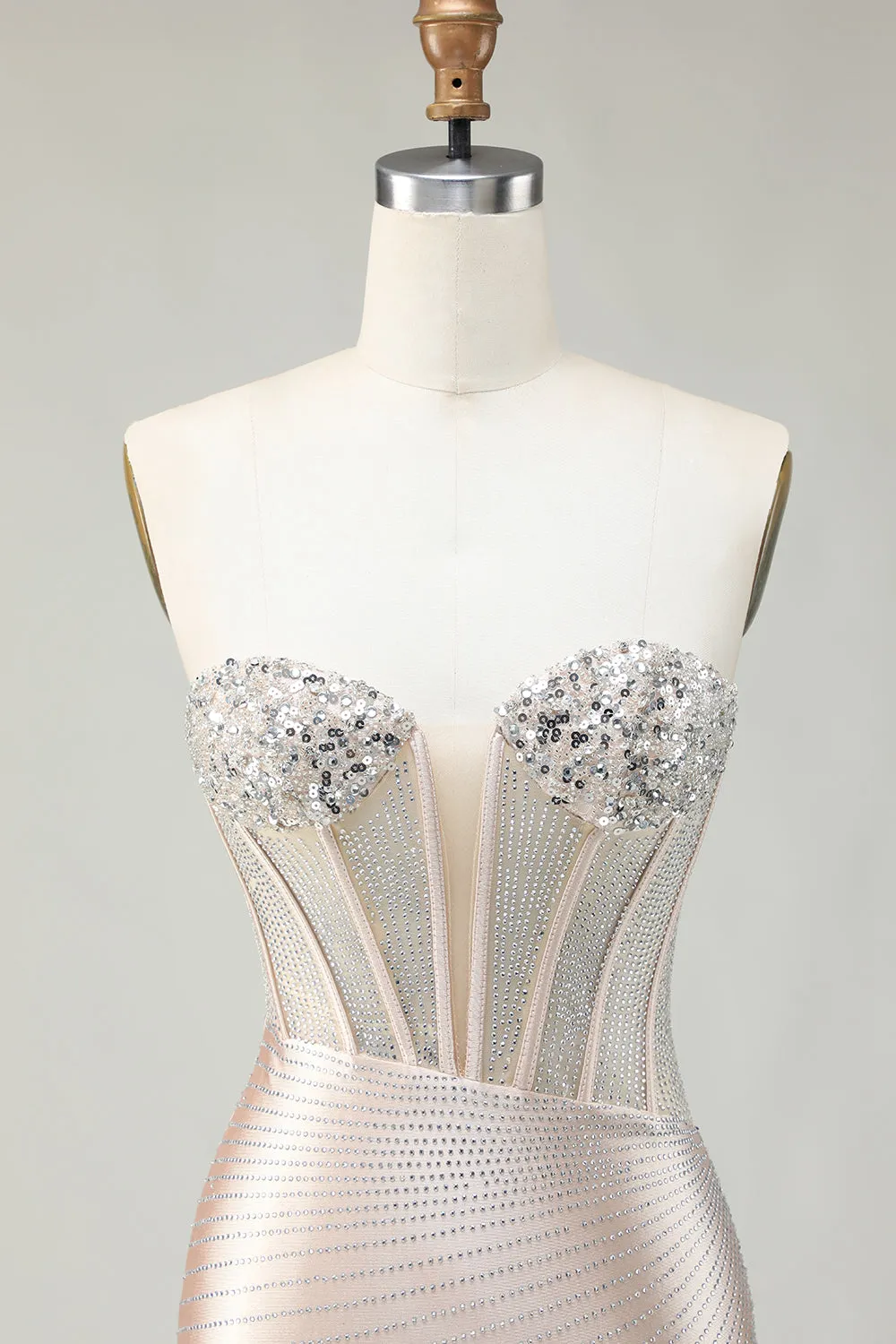 Sparkly Golden Strapless Sequins Bodycon Corset Homecoming Dress With Beading sold by Zapaka product image thumbnail 4