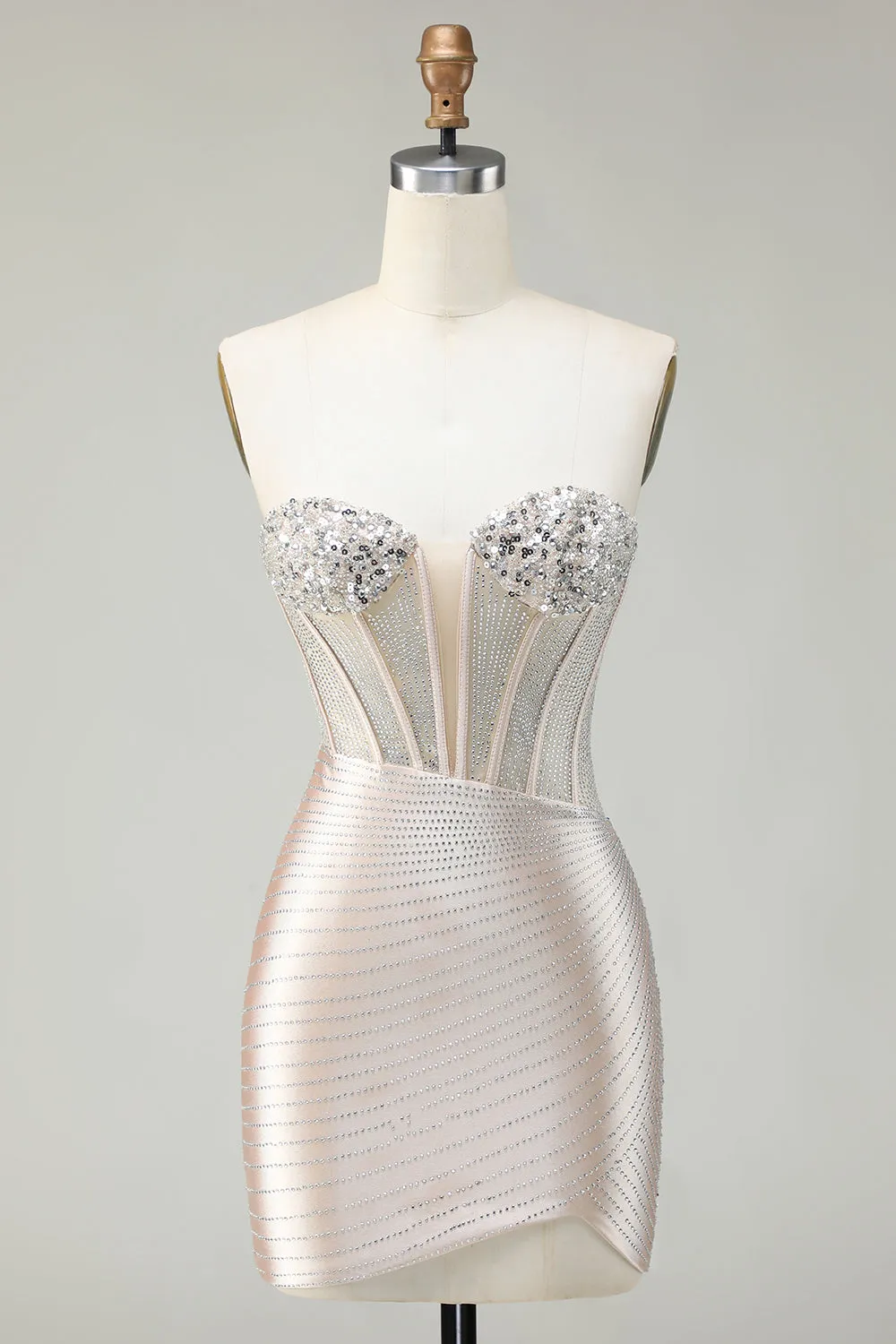 Sparkly Golden Strapless Sequins Bodycon Corset Homecoming Dress With Beading sold by Zapaka