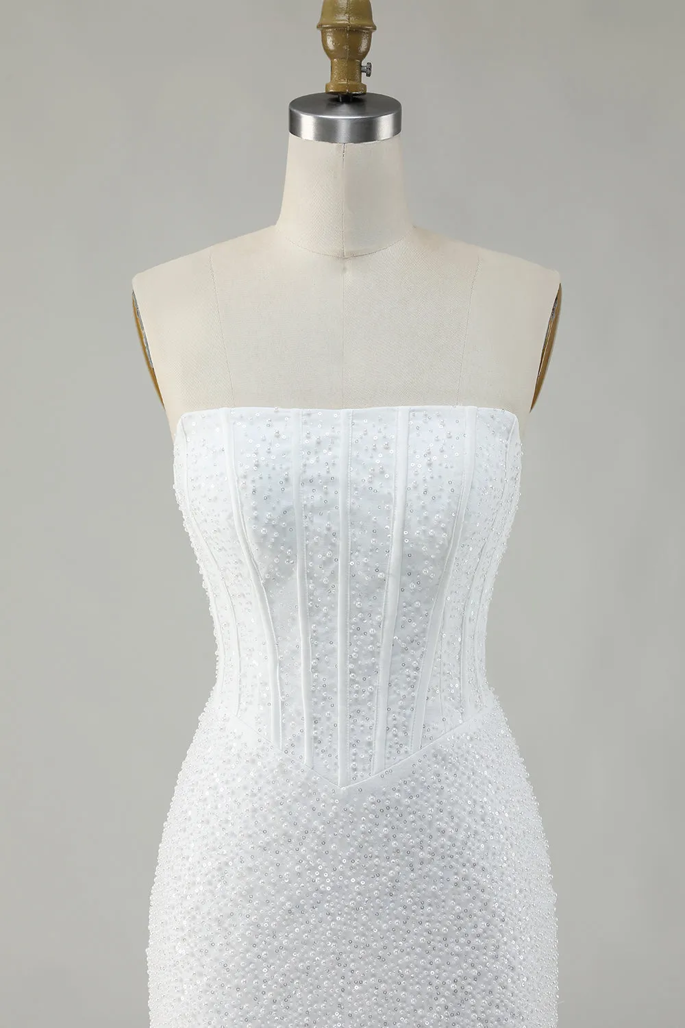 White Strapless Corset Short Bodycon Homecoming Dress with Sequins sold by Zapaka product image thumbnail 4