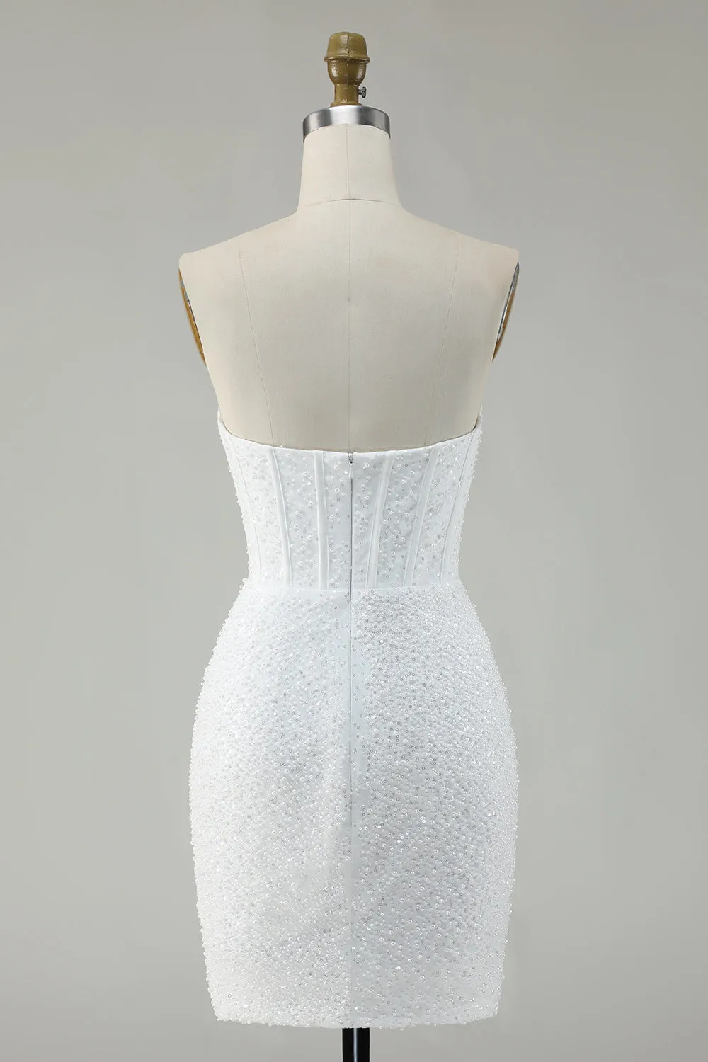White Strapless Corset Short Bodycon Homecoming Dress with Sequins sold by Zapaka product image thumbnail 2