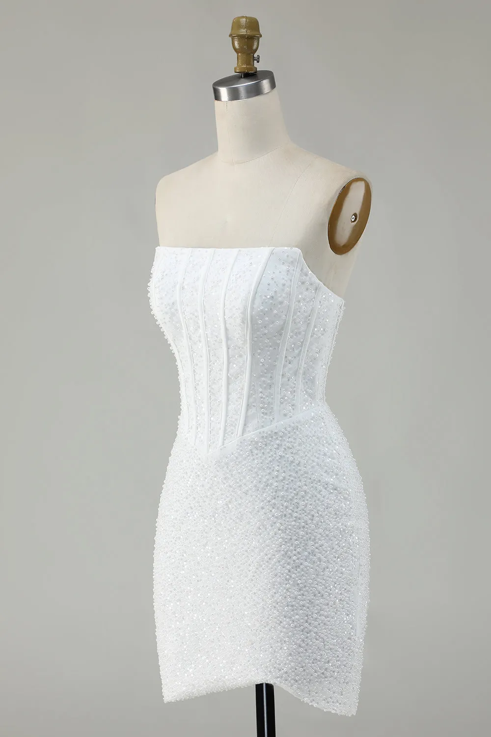 White Strapless Corset Short Bodycon Homecoming Dress with Sequins sold by Zapaka product image thumbnail 3