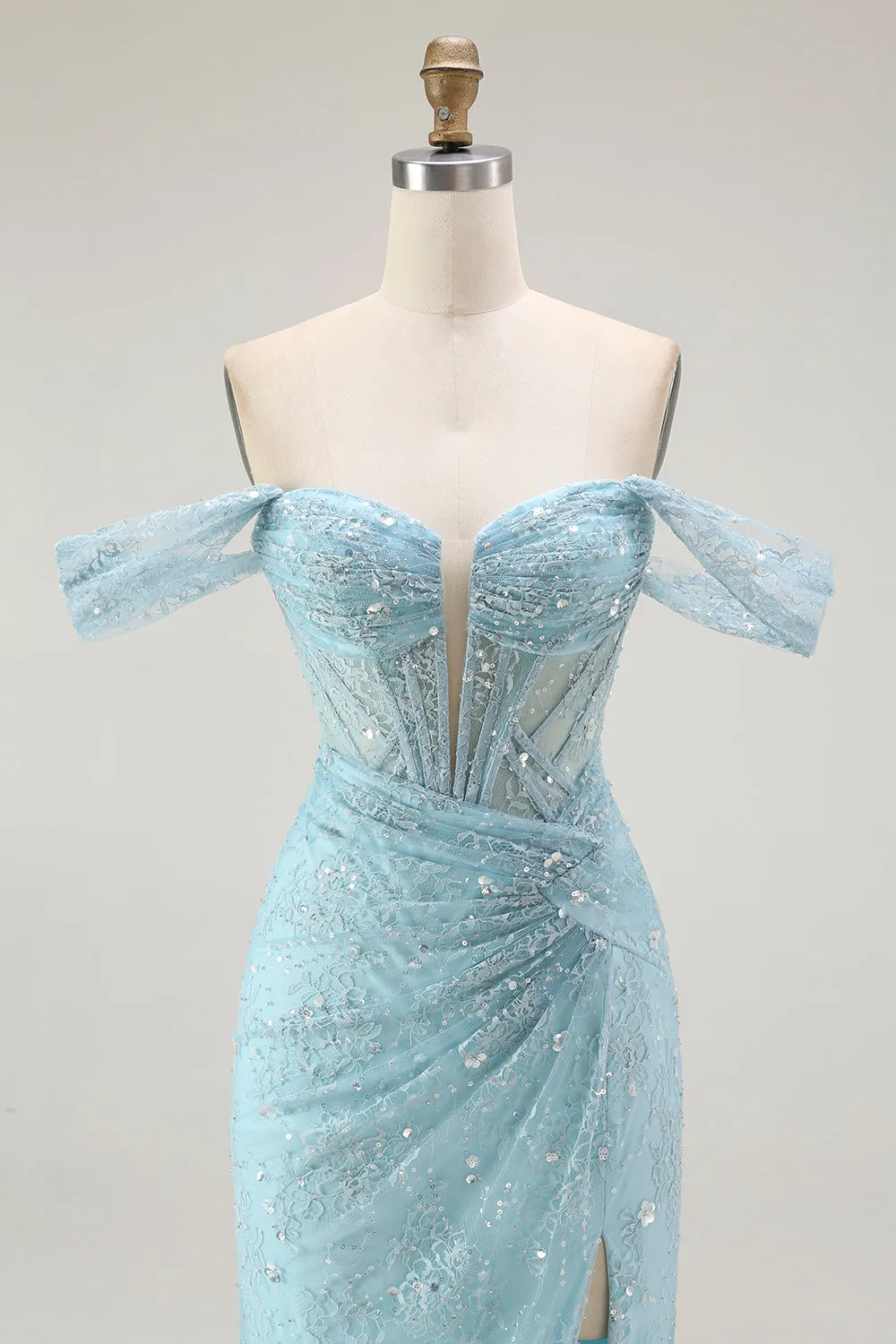 Blue Mermaid Off The Shoulder Beaded Long Prom Dress with Slit sold by Zapaka product image thumbnail 4