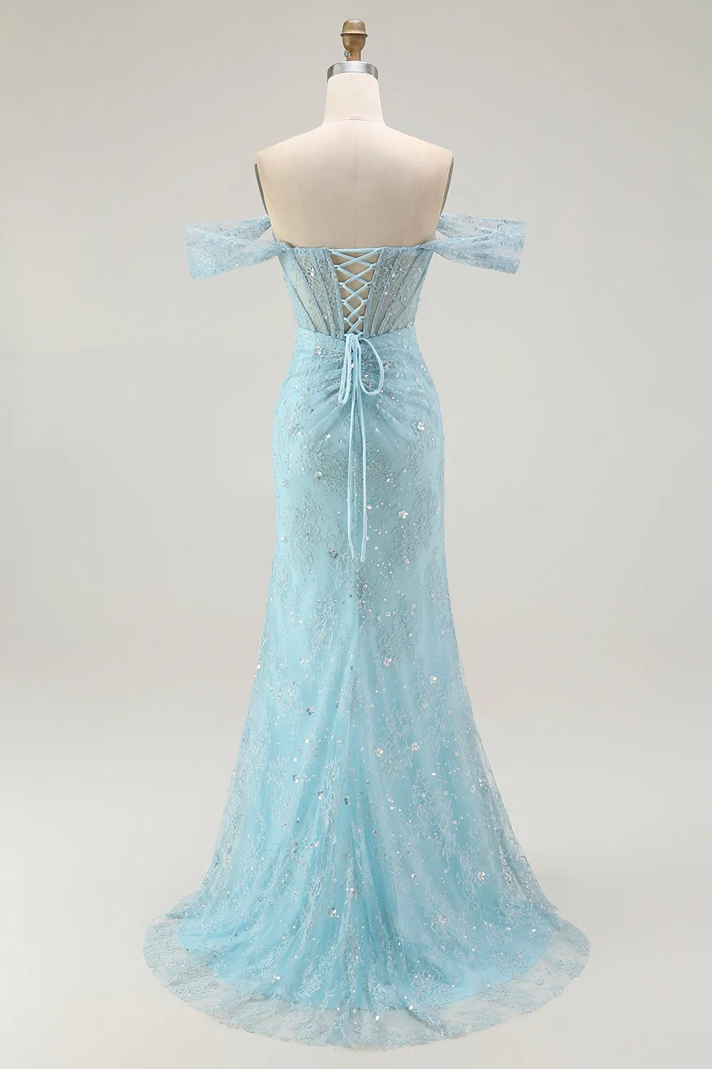 Blue Mermaid Off The Shoulder Beaded Long Prom Dress with Slit sold by Zapaka product image thumbnail 2