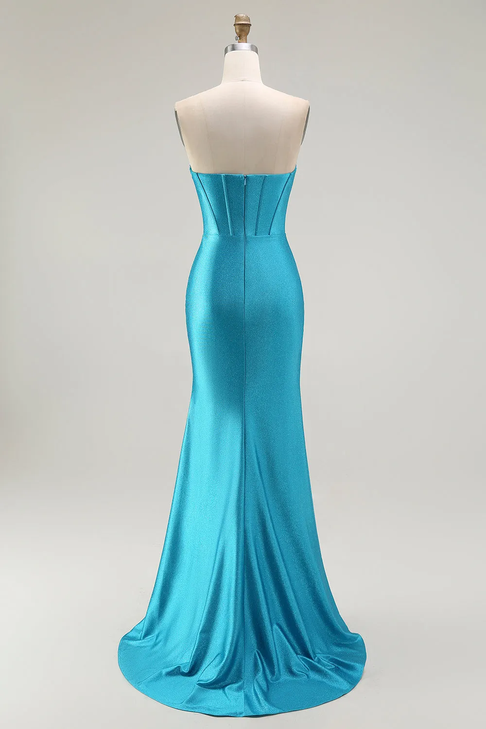 Mermaid Strapless Corset Beaded Blue Prom Dress with Ruffle Slit sold by Zapaka product image thumbnail 2