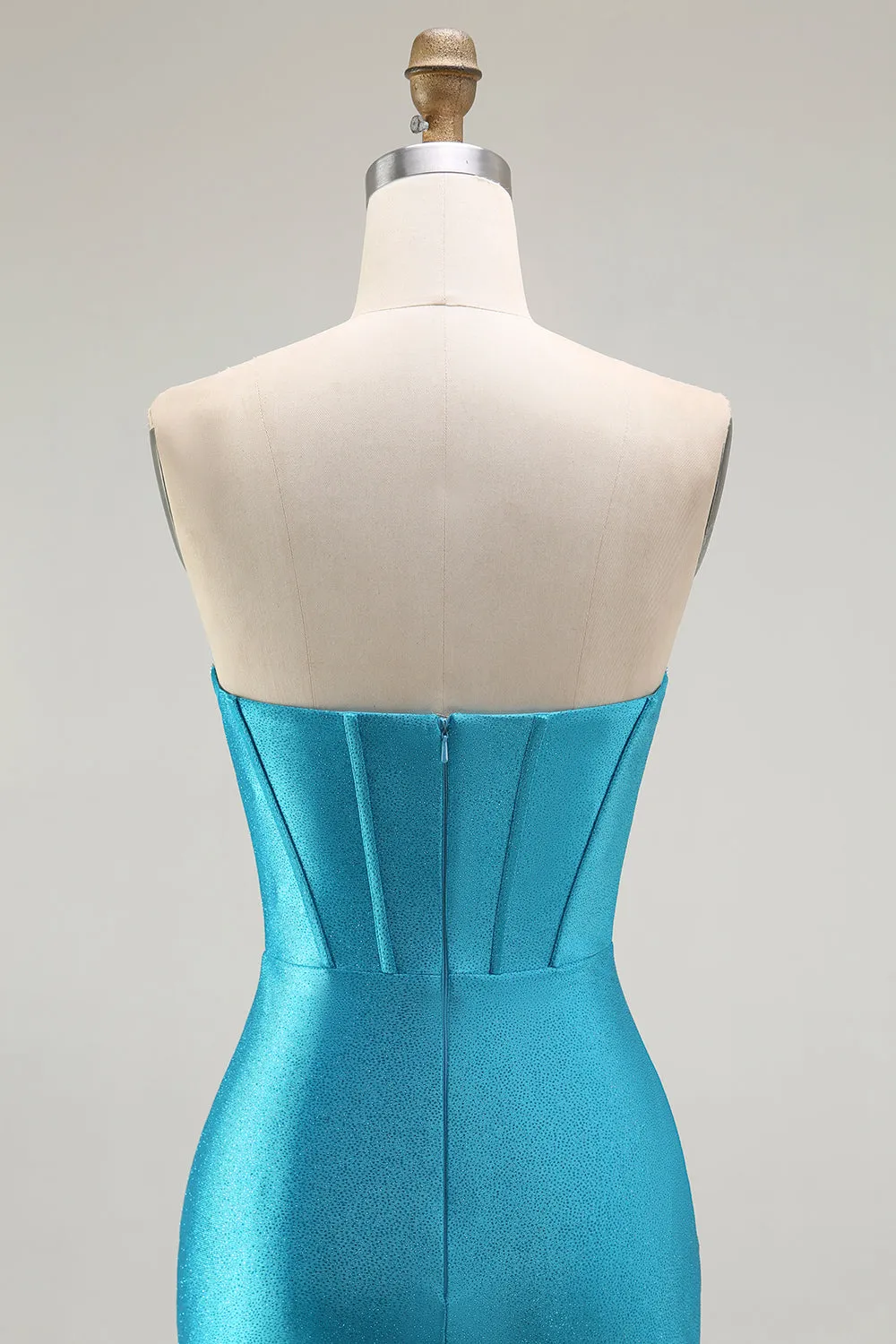 Mermaid Strapless Corset Beaded Blue Prom Dress with Ruffle Slit sold by Zapaka product image thumbnail 5