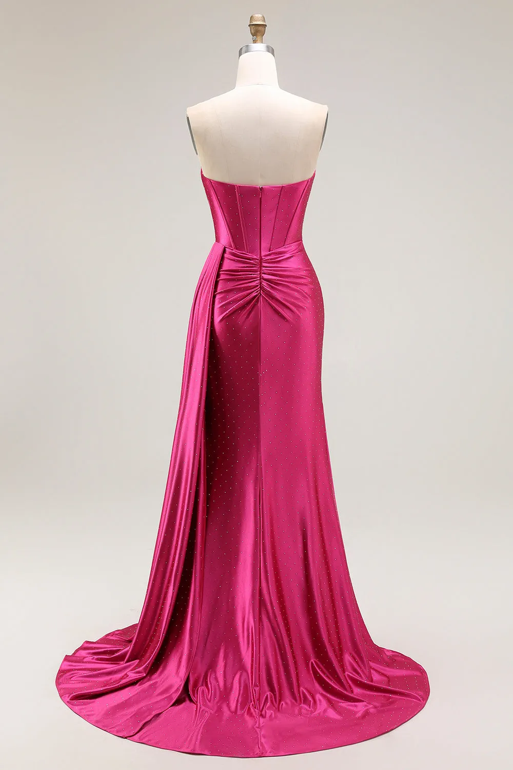Sparkly Fuchsia Mermaid Sweetheart Beaded Pleated Long Prom Dress with Slit sold by Zapaka product image thumbnail 2