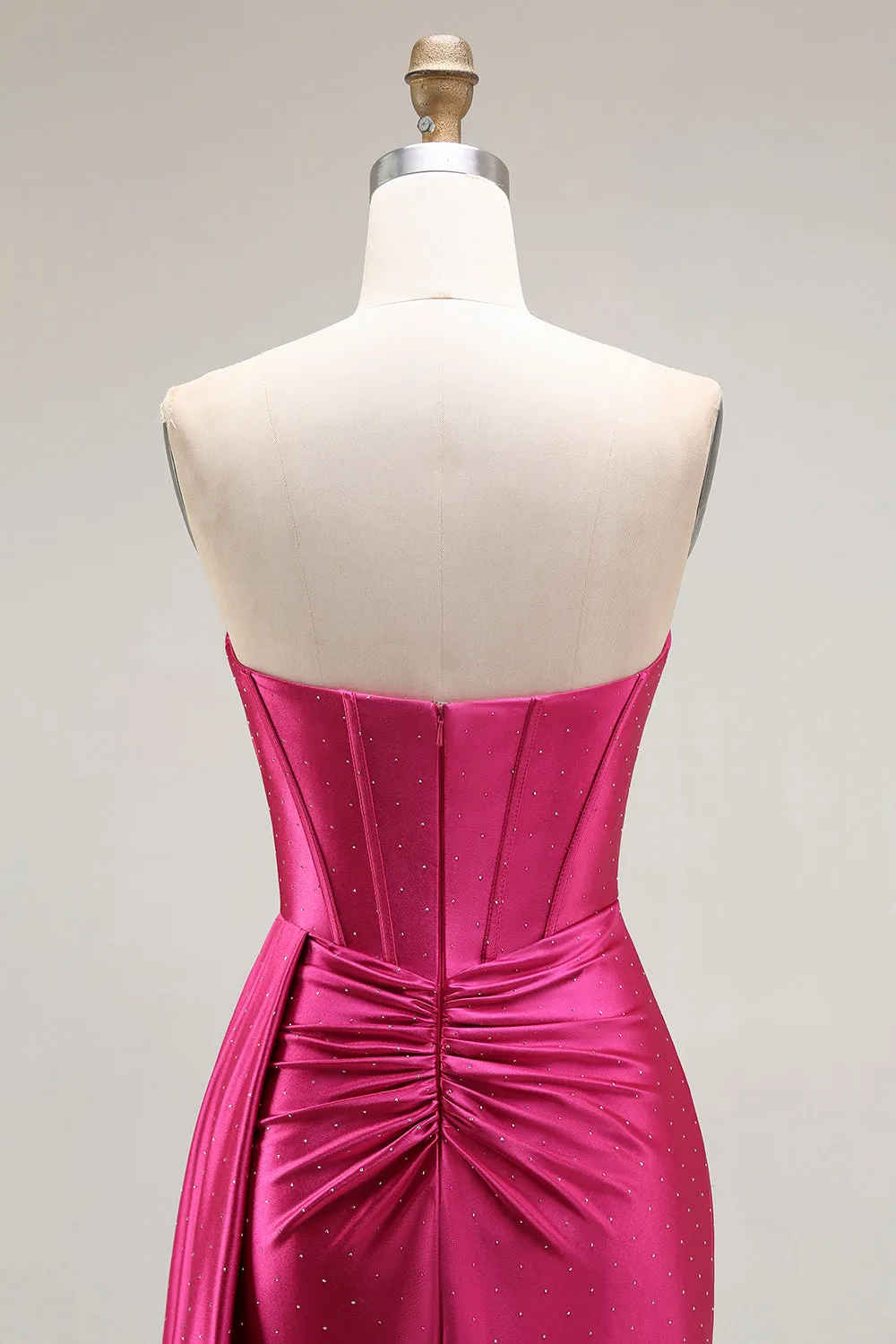 Sparkly Fuchsia Mermaid Sweetheart Beaded Pleated Long Prom Dress with Slit sold by Zapaka product image thumbnail 5