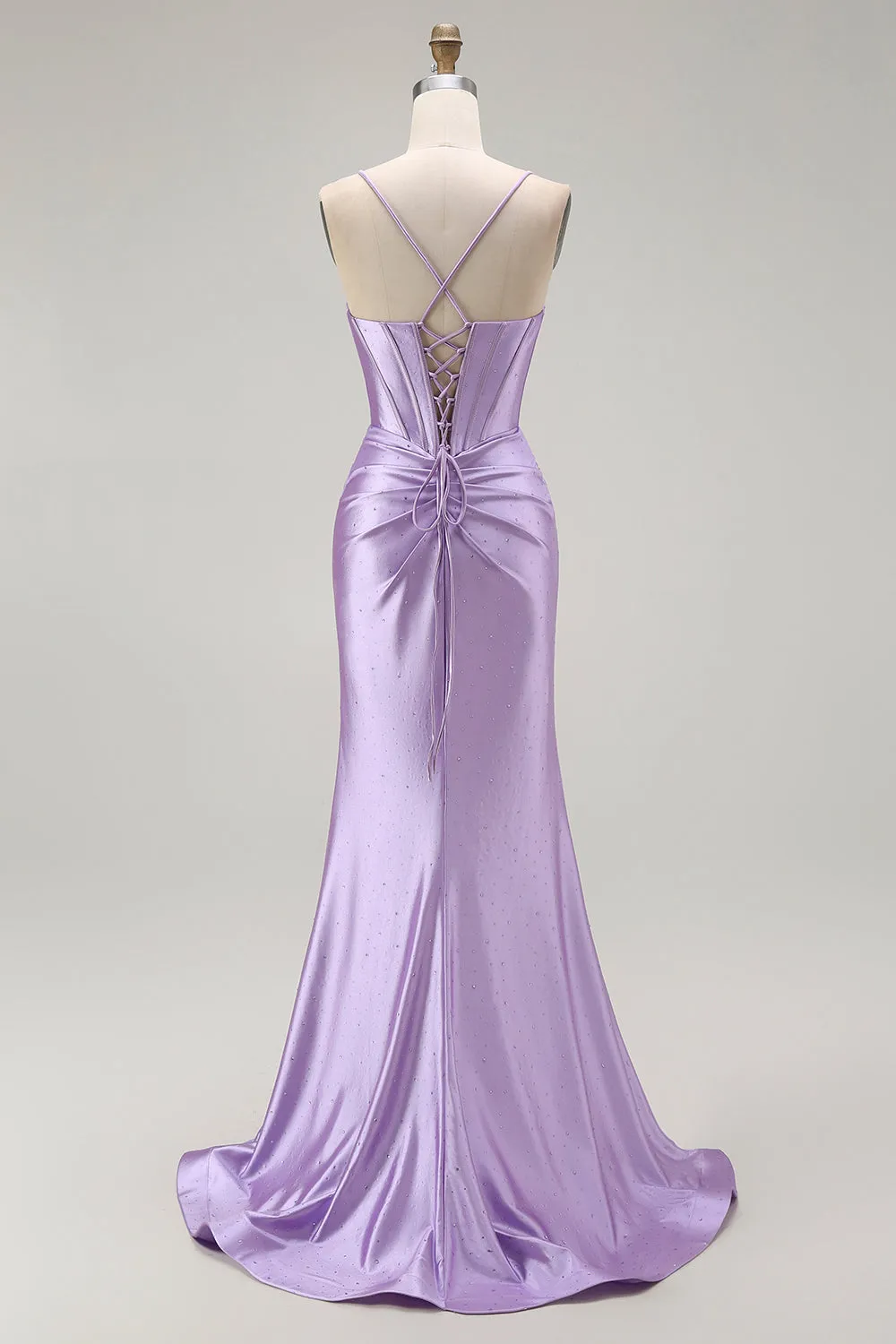 Purple Mermaid Spaghetti Straps Corset Beaded Long Prom Dress with Slit sold by Zapaka product image thumbnail 2