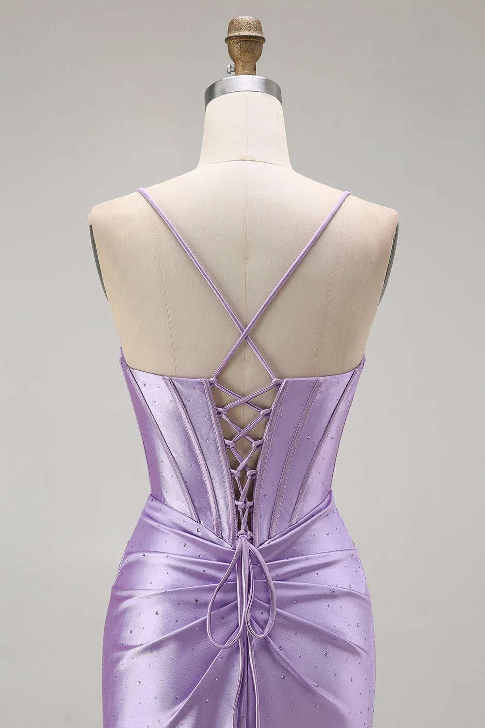 Purple Mermaid Spaghetti Straps Corset Beaded Long Prom Dress with Slit sold by Zapaka product image thumbnail 5