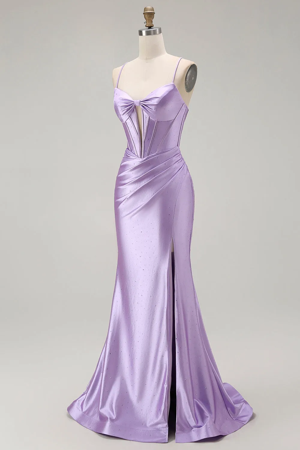Purple Mermaid Spaghetti Straps Corset Beaded Long Prom Dress with Slit sold by Zapaka product image thumbnail 3