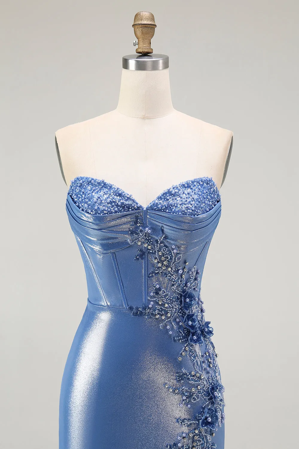 Mermaid Corset Sequins Sweetheart Beaded Blue Prom Dress With Slit sold by Zapaka product image thumbnail 4