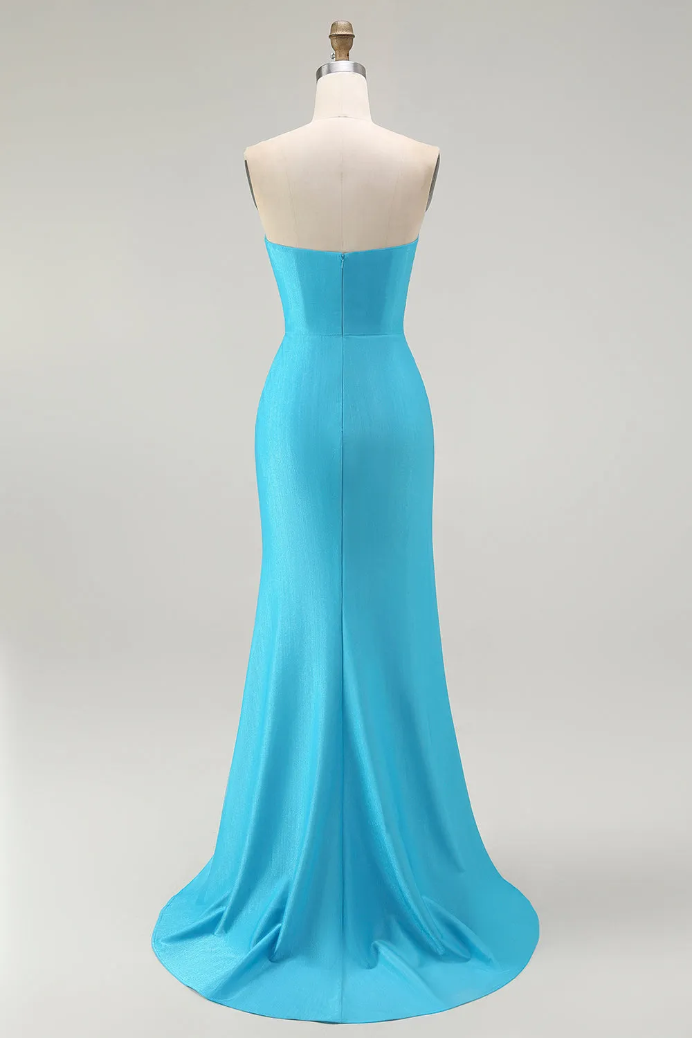 Sparkly Blue Strapless Mermaid Pleated Long Prom Dress with Slit sold by Zapaka product image thumbnail 2