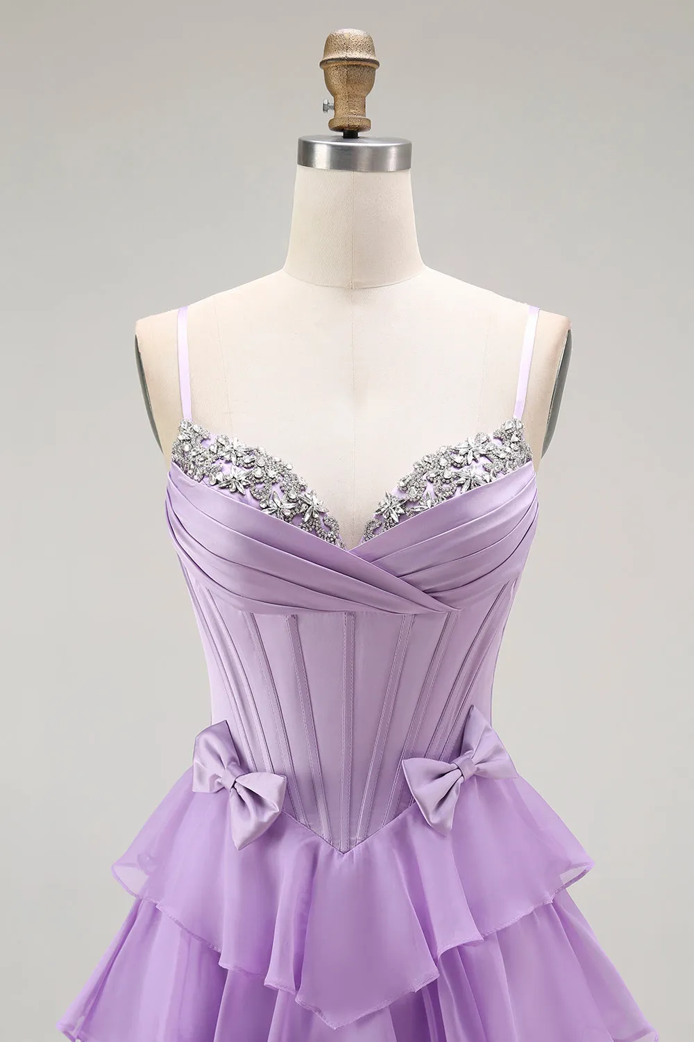 Purple A-Line Beaded Corset Tiered Ruffle Long Prom Dress with Lace Up Back sold by Zapaka product image thumbnail 4