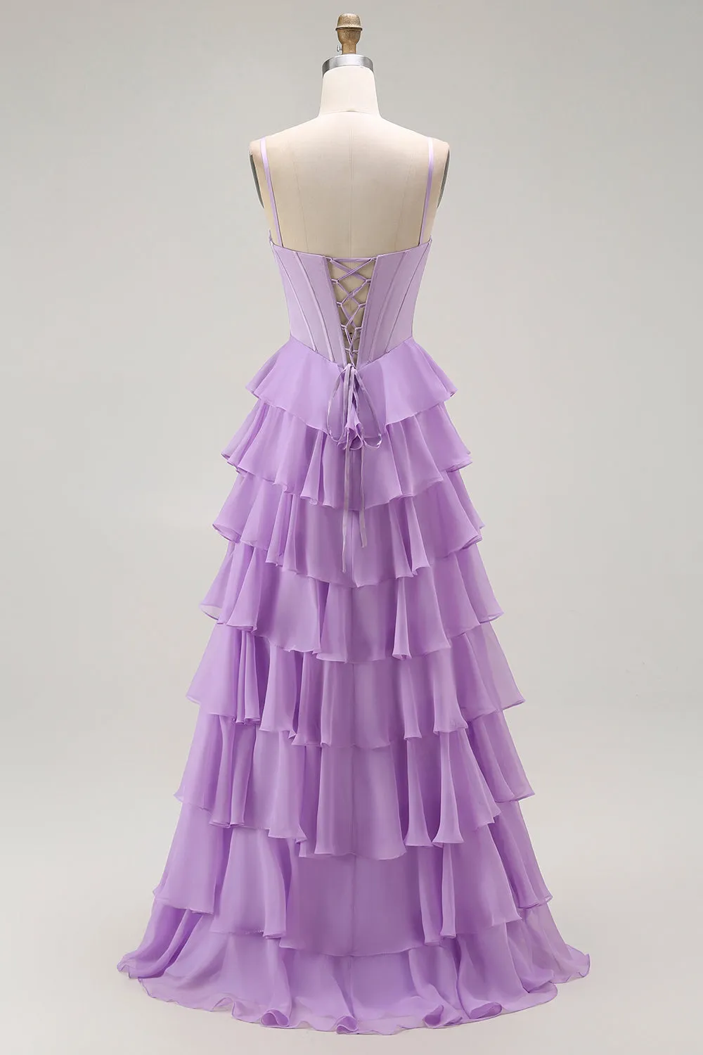 Purple A-Line Beaded Corset Tiered Ruffle Long Prom Dress with Lace Up Back sold by Zapaka product image thumbnail 2