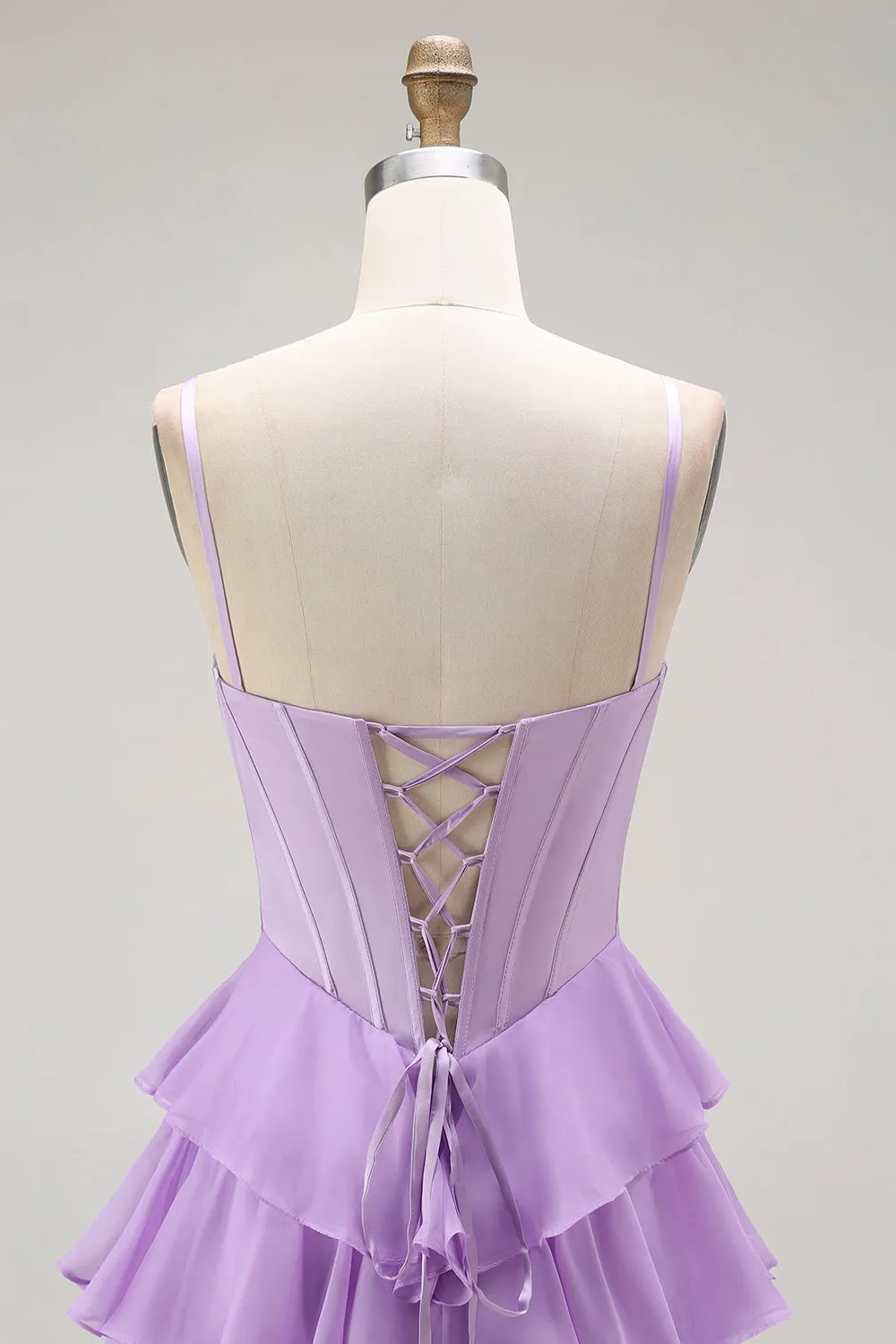 Purple A-Line Beaded Corset Tiered Ruffle Long Prom Dress with Lace Up Back sold by Zapaka product image thumbnail 5