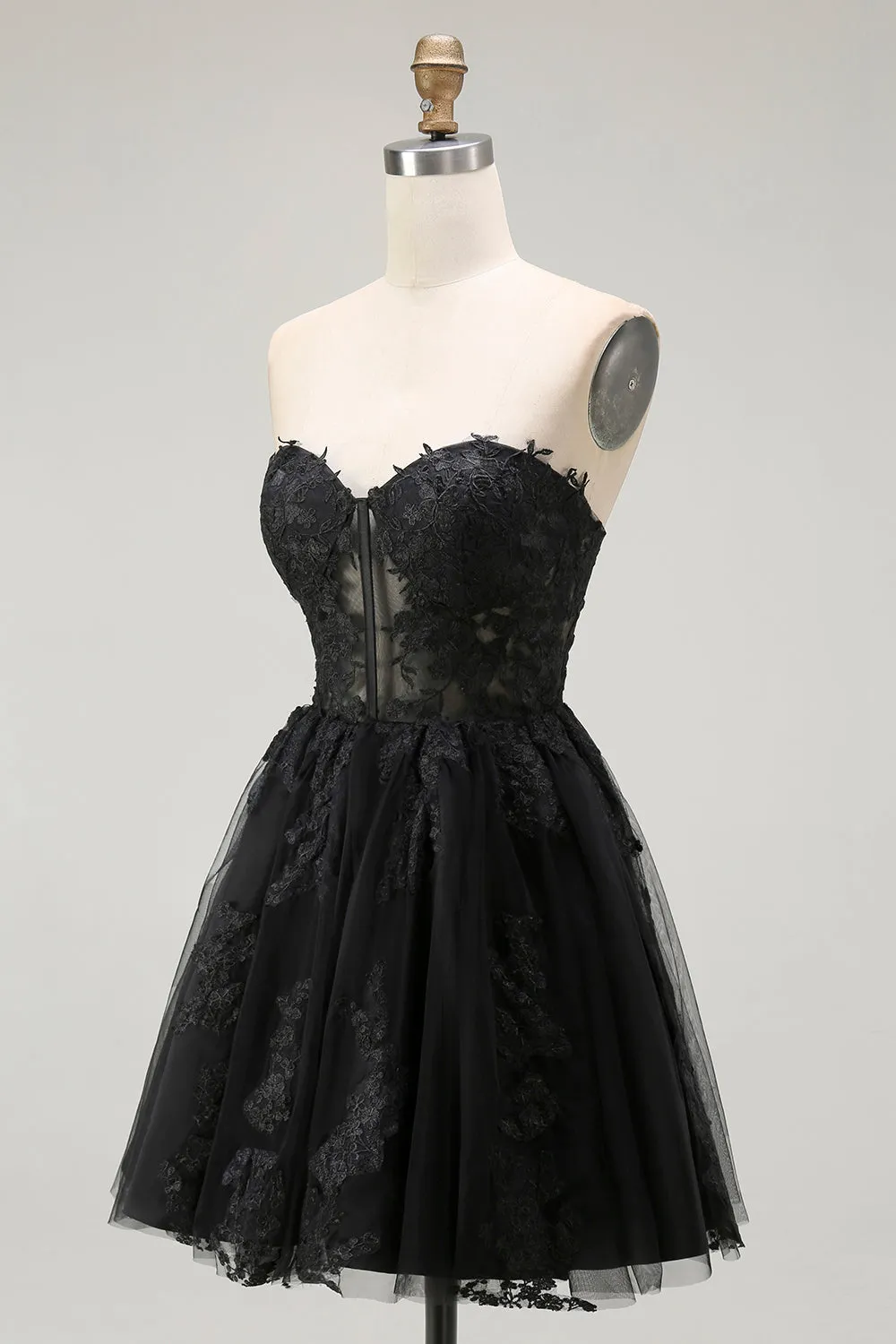 Black A Line Sweetheart Appliqued Sheer Corset Short Homecoming Dress sold by Zapaka product image thumbnail 5