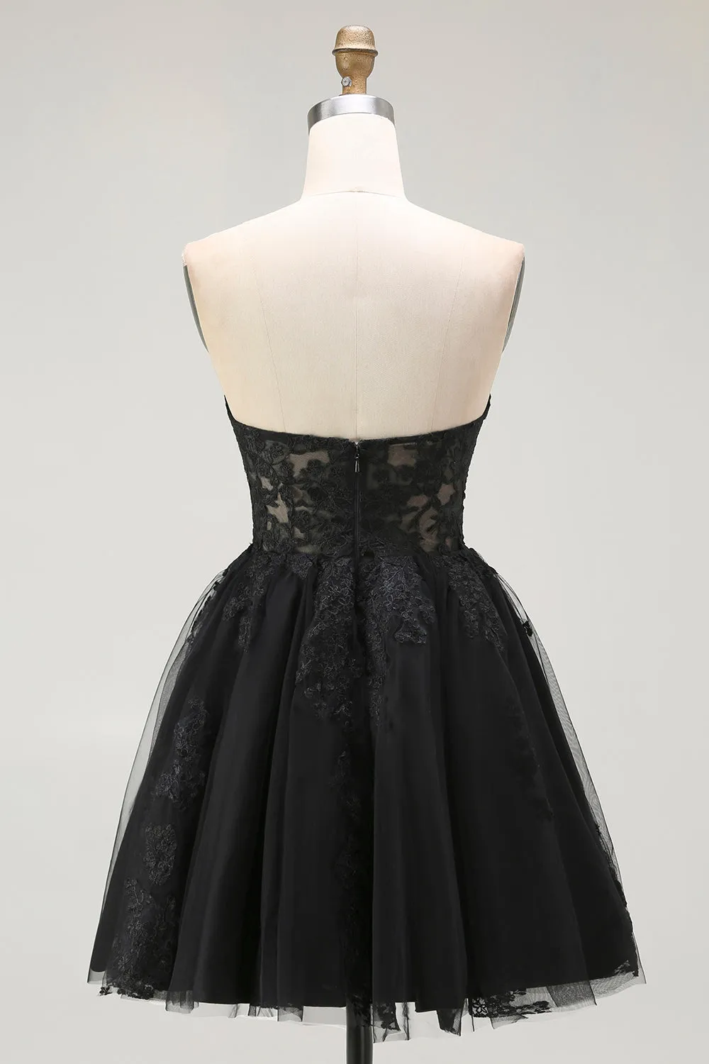 Black A Line Sweetheart Appliqued Sheer Corset Short Homecoming Dress sold by Zapaka product image thumbnail 2