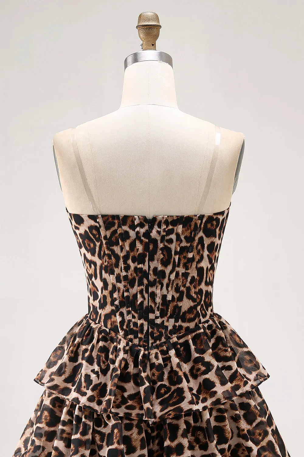 Brown Leopard A-Line Sweetheart Corset Tiered Ruffle Homecoming Dress sold by Zapaka product image thumbnail 5
