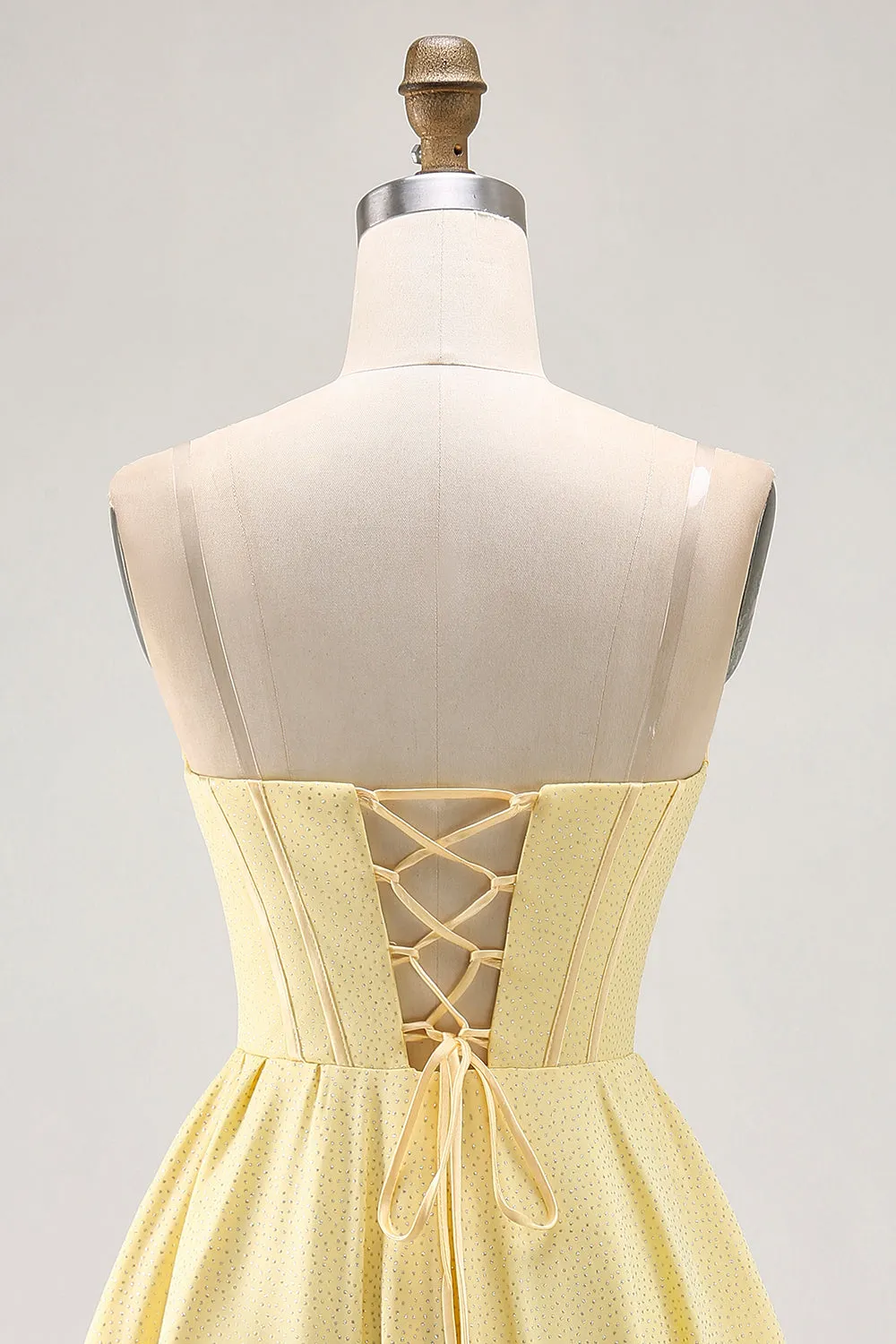 Yellow Strapless A-Line Corset Homecoming Dress with Beading sold by Zapaka product image thumbnail 5