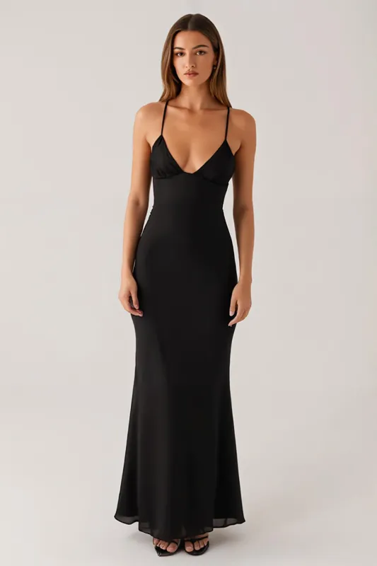 Mermaid Spaghetti Straps Backless Black Tie Dress sold by Zapaka
