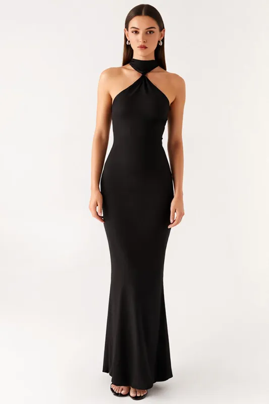 Halter Mermaid Bodycon Long Black Tie Dress sold by Zapaka