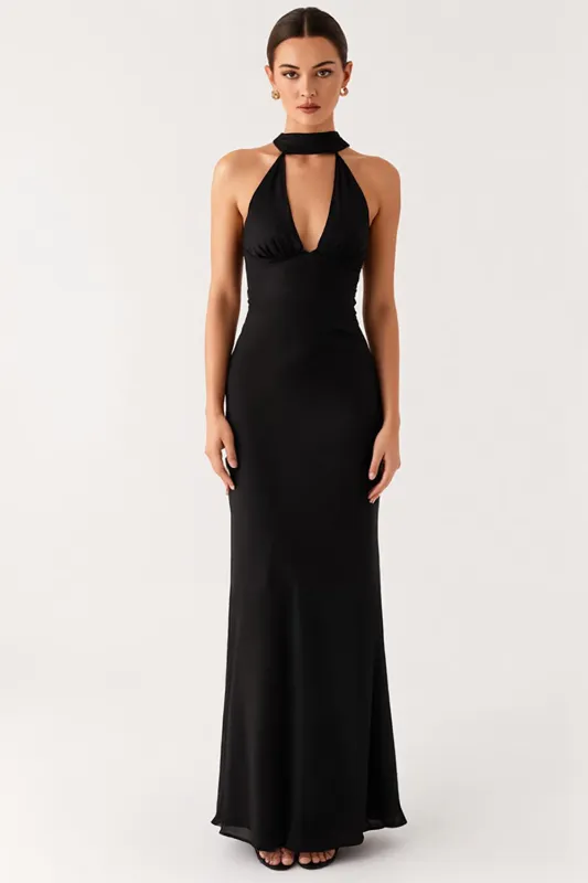 Sheath Halter Black Long Black Tie Dress sold by Zapaka
