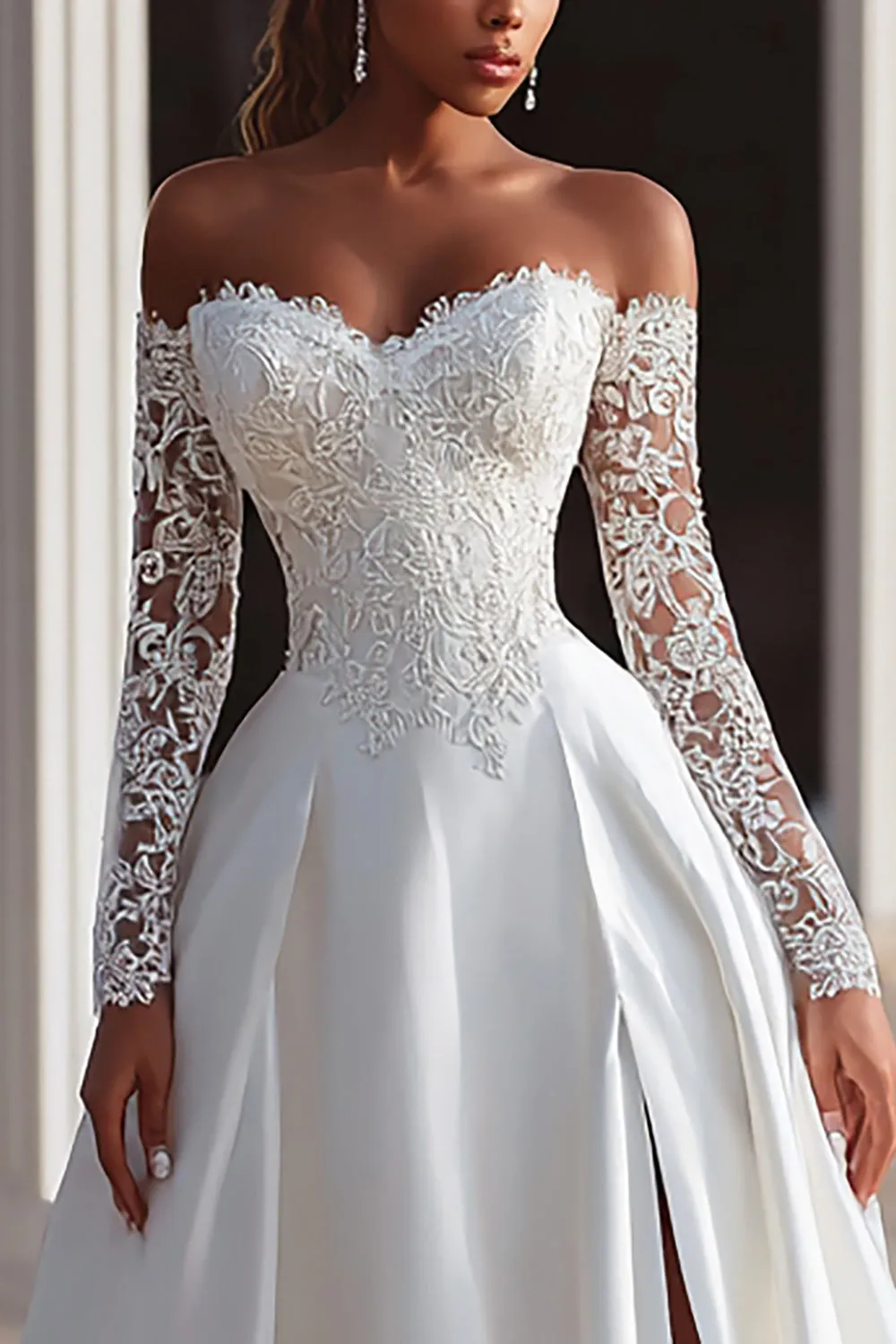 Off The Shoulder Ivory A Line Wedding Dress with Lace sold by Zapaka product image thumbnail 2