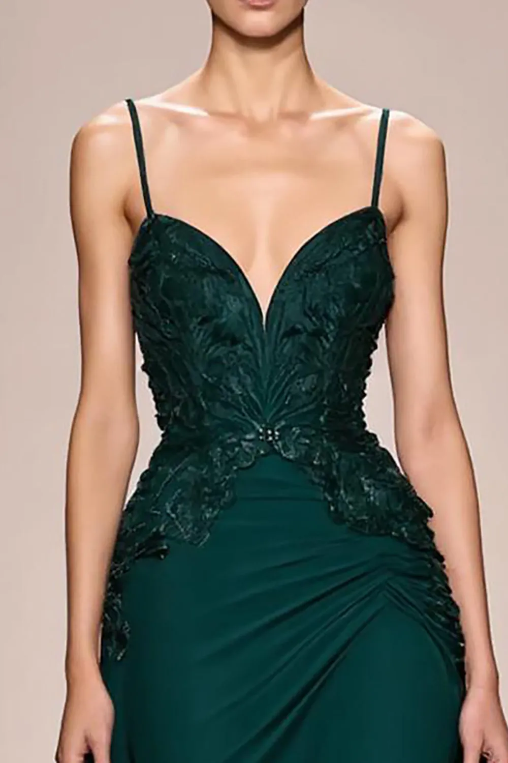 Dark Green A-Line Satin Ruched Long Evening Dress with Appliques sold by Zapaka product image thumbnail 3