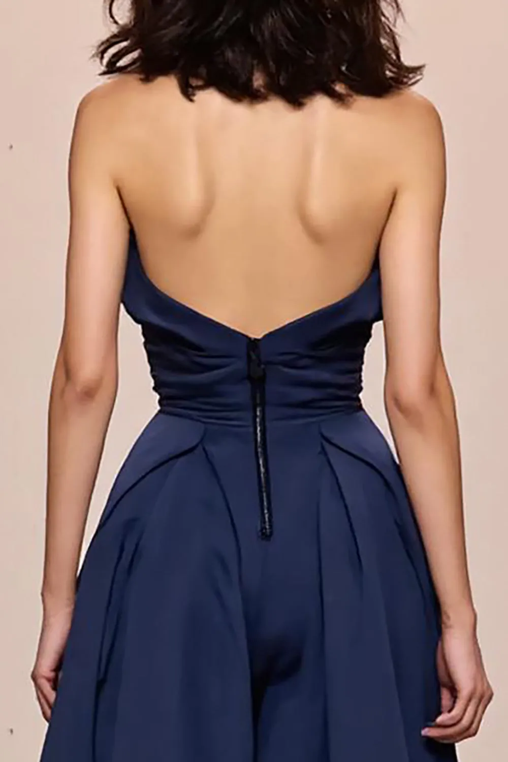 Dark Blue A-Line Satin Strapless Long Evening Dress sold by Zapaka product image thumbnail 4