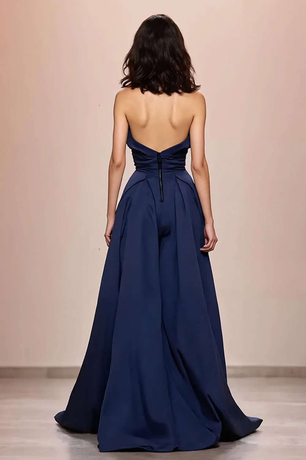 Dark Blue A-Line Satin Strapless Long Evening Dress sold by Zapaka product image thumbnail 2