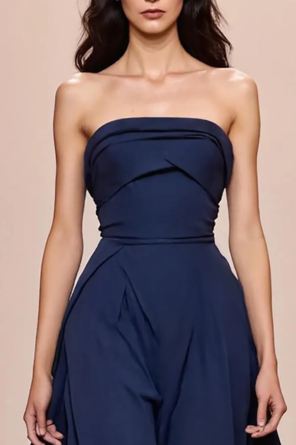 Dark Blue A-Line Satin Strapless Long Evening Dress sold by Zapaka product image thumbnail 3
