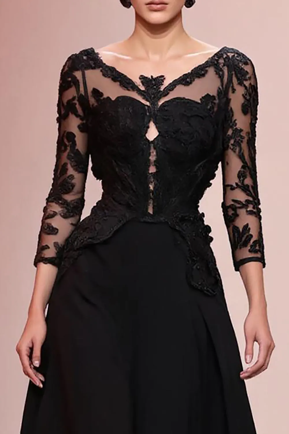 Black A-Line Appliqued Long Evening Dress with Lace sold by Zapaka product image thumbnail 3