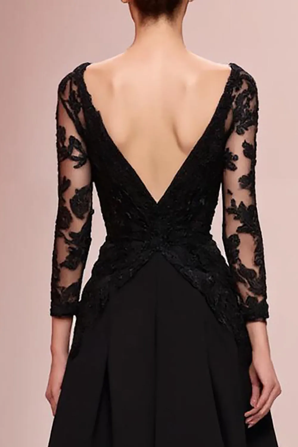 Black A-Line Appliqued Long Evening Dress with Lace sold by Zapaka product image thumbnail 4
