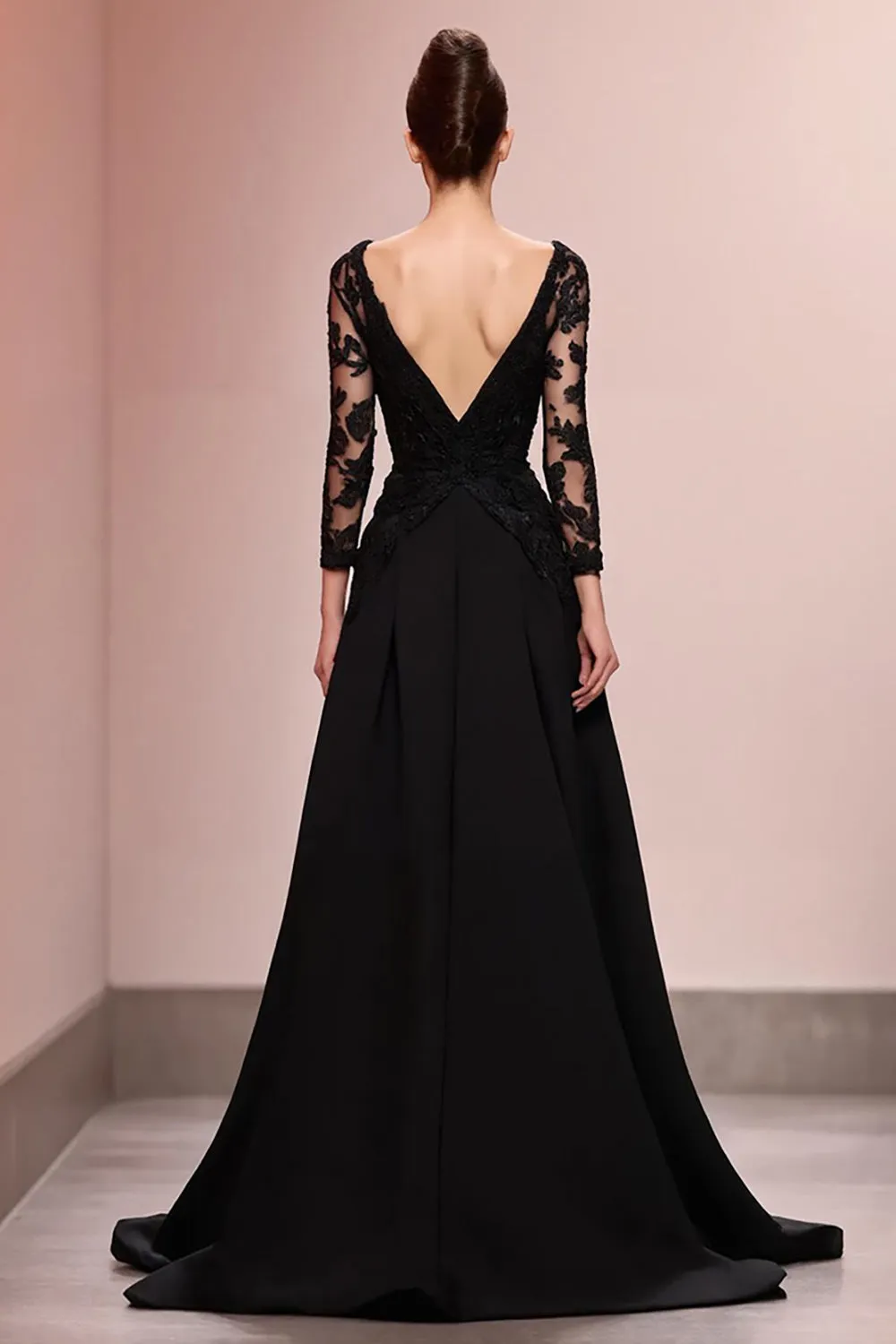 Black A-Line Appliqued Long Evening Dress with Lace sold by Zapaka product image thumbnail 2