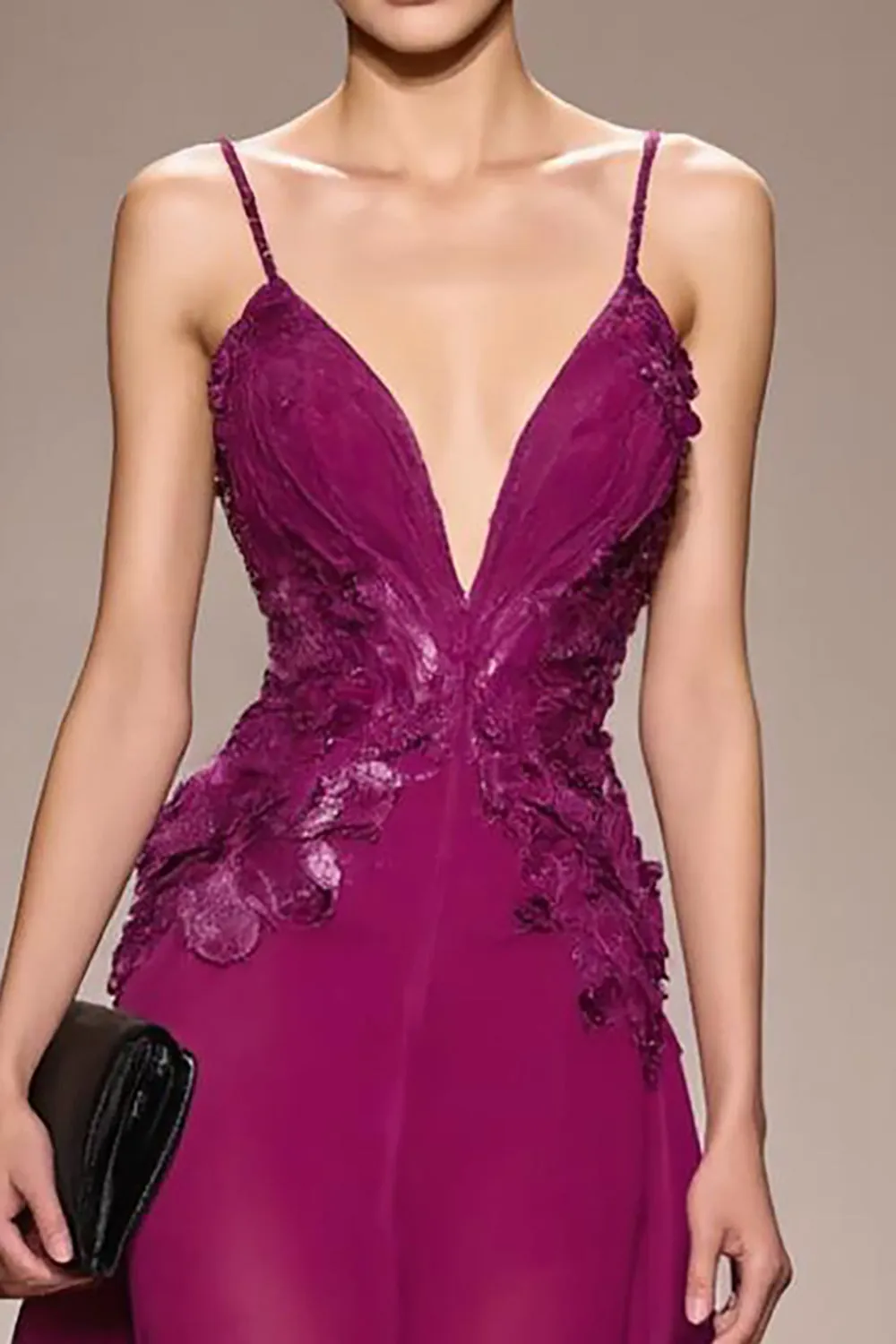 Plum A-Line Appliqued Spaghetti Straps Long Evening Dress sold by Zapaka product image thumbnail 3
