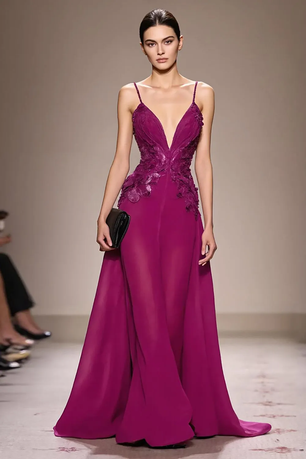 Plum A-Line Appliqued Spaghetti Straps Long Evening Dress sold by Zapaka