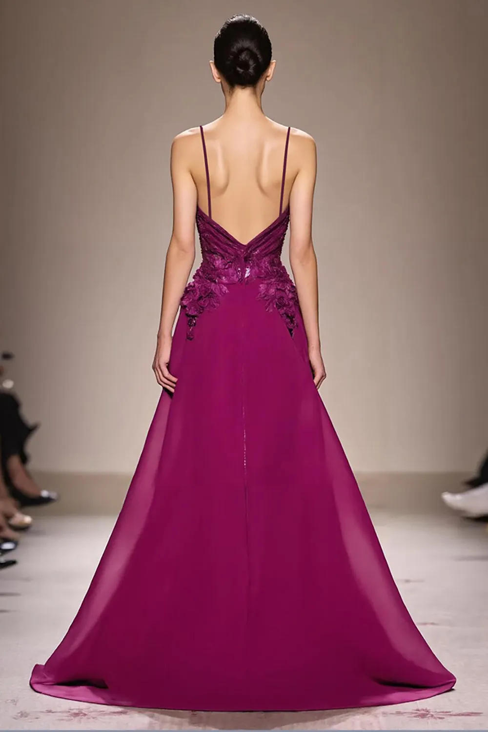 Plum A-Line Appliqued Spaghetti Straps Long Evening Dress sold by Zapaka product image thumbnail 2