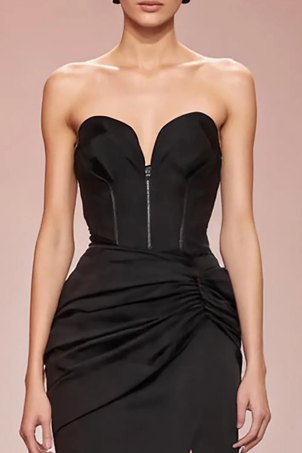 Black Mermaid Satin Strapless Long Evening Dress with Slit sold by Zapaka product image thumbnail 3