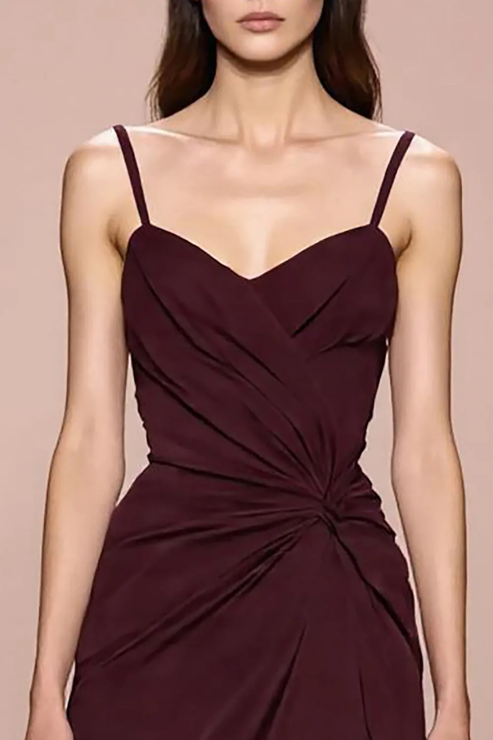 Dark Red Sheath Ruched Spaghetti Straps Long Evening Dress sold by Zapaka product image thumbnail 3