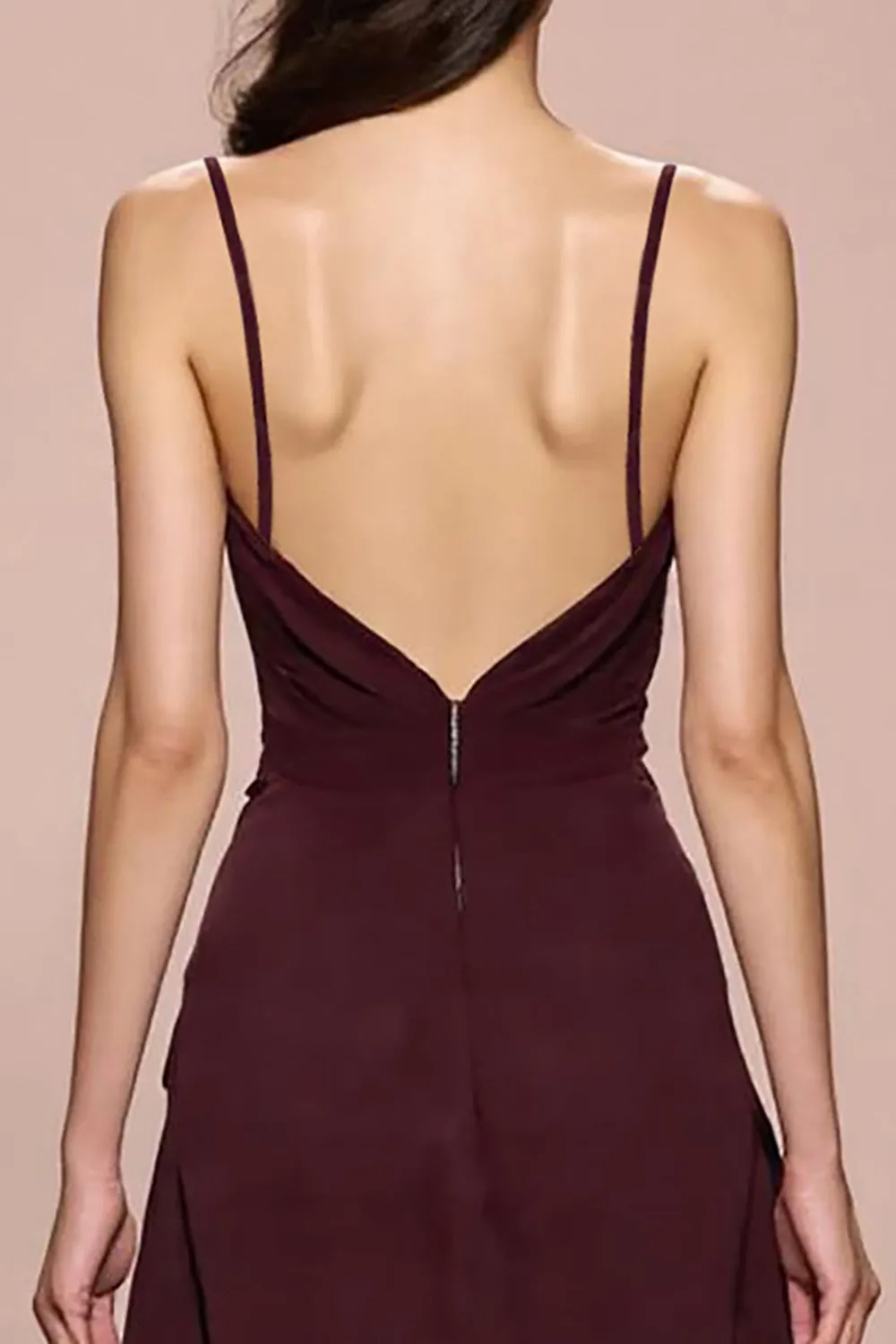 Dark Red Sheath Ruched Spaghetti Straps Long Evening Dress sold by Zapaka product image thumbnail 4